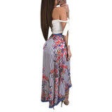 FLORAL STRIPED HIGH SPLIT SKIRT - B ANN'S BOUTIQUE