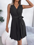 SASH-BELTED PLEATED DRESS - B ANN'S BOUTIQUE, LLC