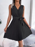 SASH-BELTED PLEATED DRESS - B ANN'S BOUTIQUE, LLC