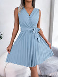 SASH-BELTED PLEATED DRESS - B ANN'S BOUTIQUE, LLC