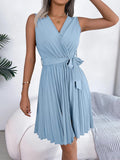 SASH-BELTED PLEATED DRESS - B ANN'S BOUTIQUE, LLC