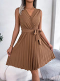 SASH-BELTED PLEATED DRESS - B ANN'S BOUTIQUE, LLC