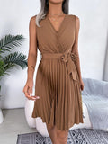 SASH-BELTED PLEATED DRESS - B ANN'S BOUTIQUE, LLC