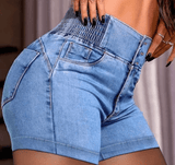 SKINNY ELASTIC WAIST COATED DENIM SHORTS - B ANN'S BOUTIQUE, LLC