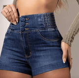 SKINNY ELASTIC WAIST COATED DENIM SHORTS - B ANN'S BOUTIQUE, LLC